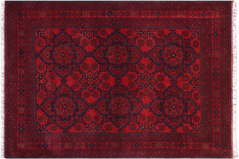 handmade Geometric Khal Muhamm Red Blue Hand Knotted RECTANGLE 100% WOOL area rug 5' x 7'
