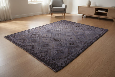 handmade Modern Kilim Gray Brown Hand-Woven RECTANGLE 100% WOOL area rug 6 x 8