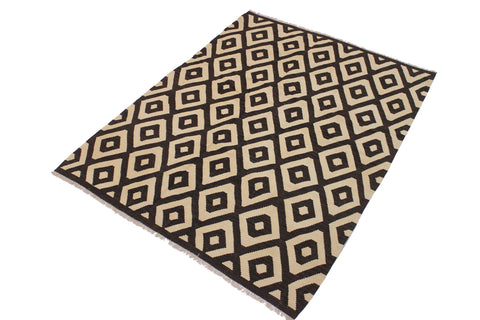 handmade Modern Kilim Black Ivory Hand-Woven RECTANGLE 100% WOOL area rug 6 x 8