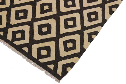 handmade Modern Kilim Black Ivory Hand-Woven RECTANGLE 100% WOOL area rug 6 x 8