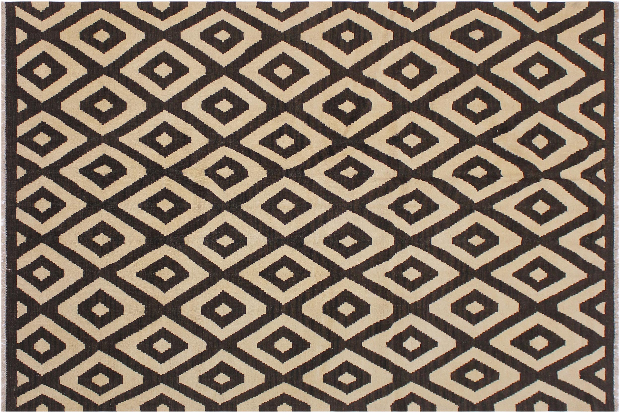 handmade Modern Kilim Black Ivory Hand-Woven RECTANGLE 100% WOOL area rug 6 x 8