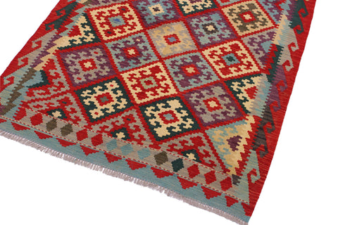 handmade Geometric Kilim Red Beige Hand-Woven RECTANGLE 100% WOOL area rug 4 x 6
