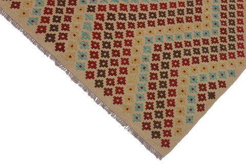 handmade Modern Kilim Tan Red Hand-Woven RECTANGLE 100% WOOL area rug 5x7