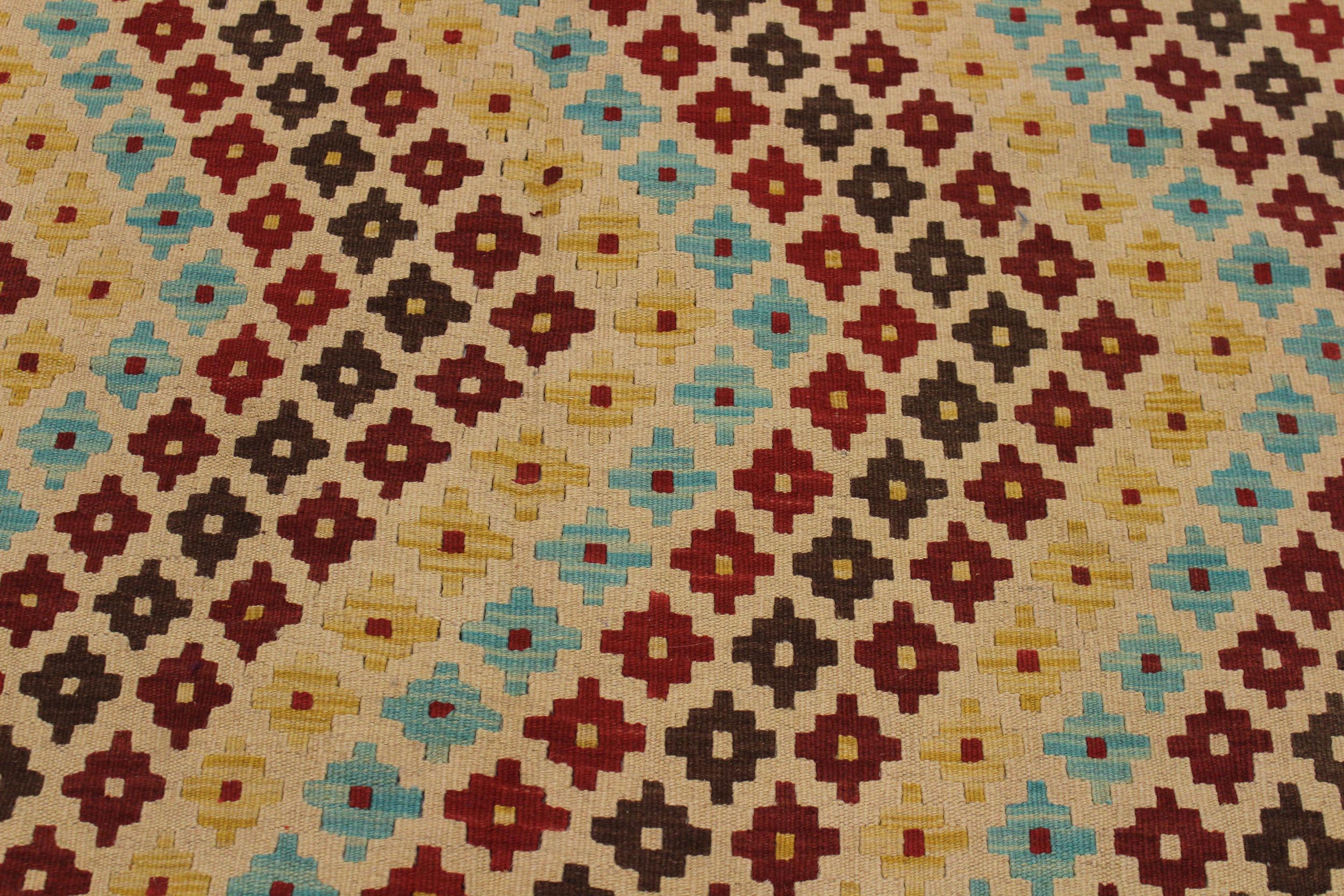 handmade Modern Kilim Tan Red Hand-Woven RECTANGLE 100% WOOL area rug 5x7