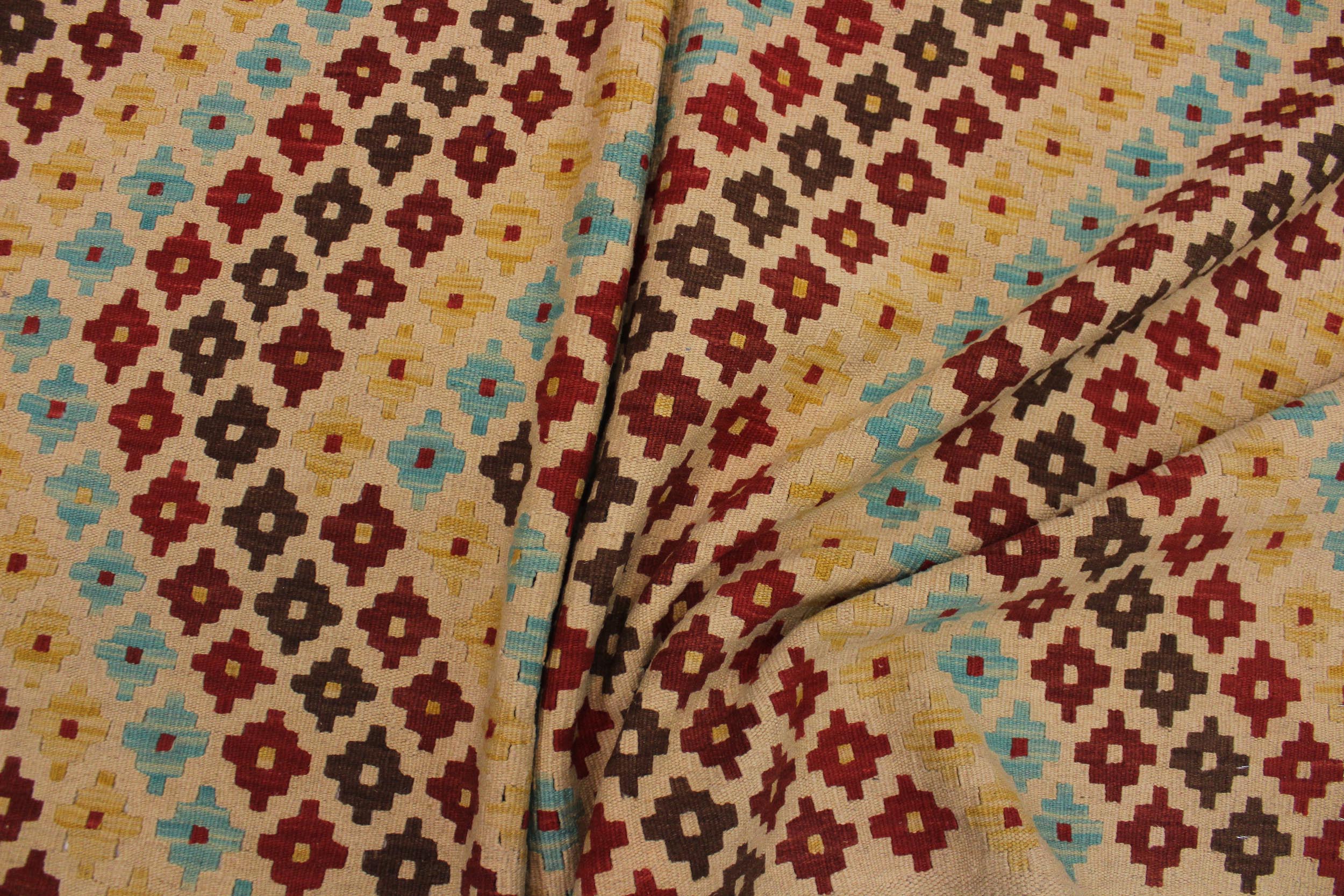 handmade Modern Kilim Tan Red Hand-Woven RECTANGLE 100% WOOL area rug 5x7