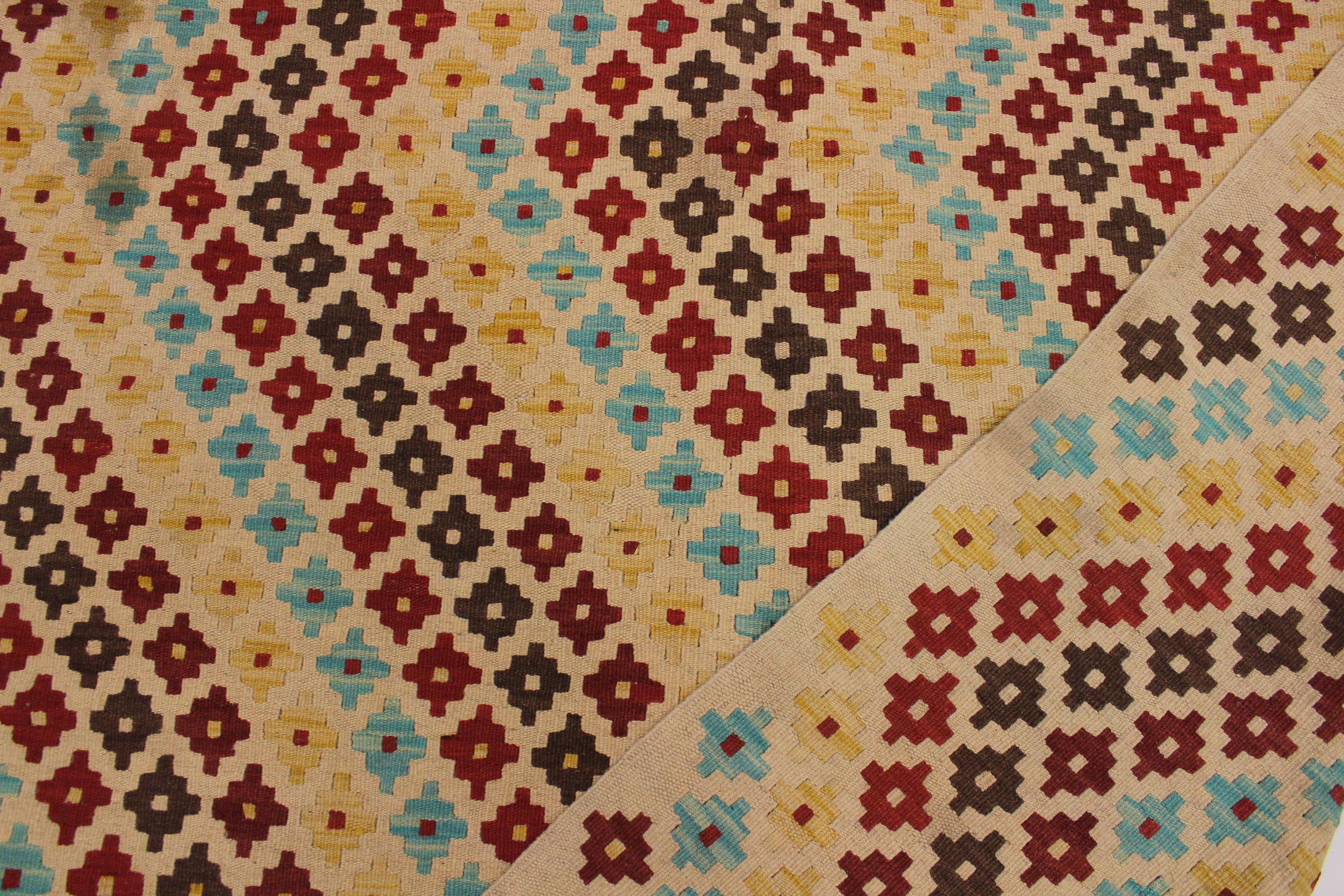 handmade Modern Kilim Tan Red Hand-Woven RECTANGLE 100% WOOL area rug 5x7