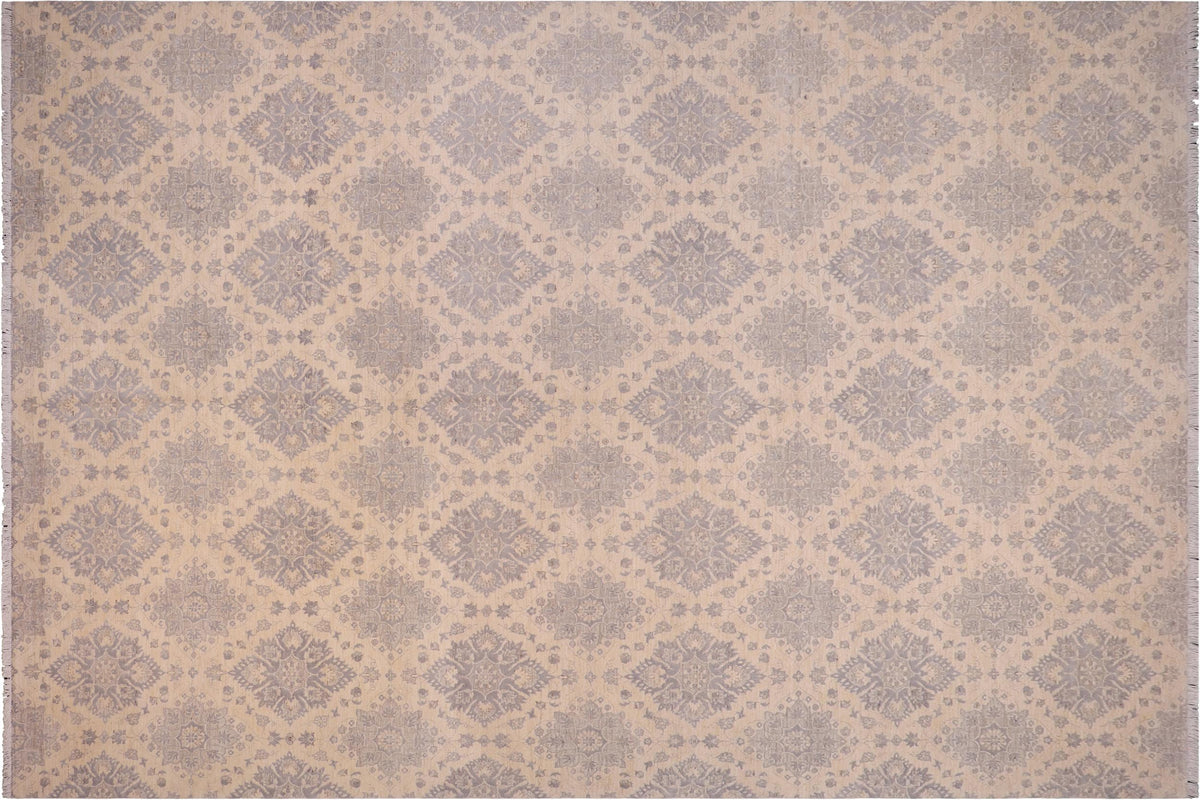 handmade Modern Kafkaz Lt. Blue Ivory Hand Knotted RECTANGLE WOOL&SILK area rug 10' x 14'