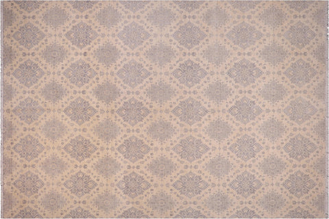 handmade Modern Kafkaz Lt. Blue Ivory Hand Knotted RECTANGLE WOOL&SILK area rug 10' x 14'