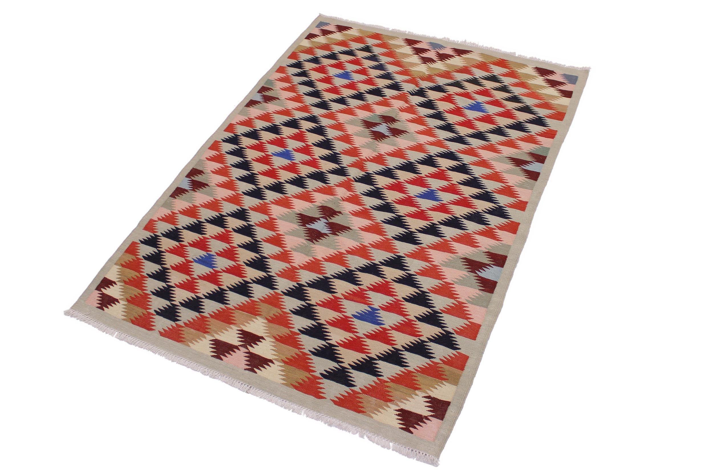 handmade Geometric Kilim Gray Black Hand-Woven RECTANGLE 100% WOOL area rug 5 x 7