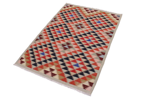 handmade Geometric Kilim Gray Black Hand-Woven RECTANGLE 100% WOOL area rug 5 x 7