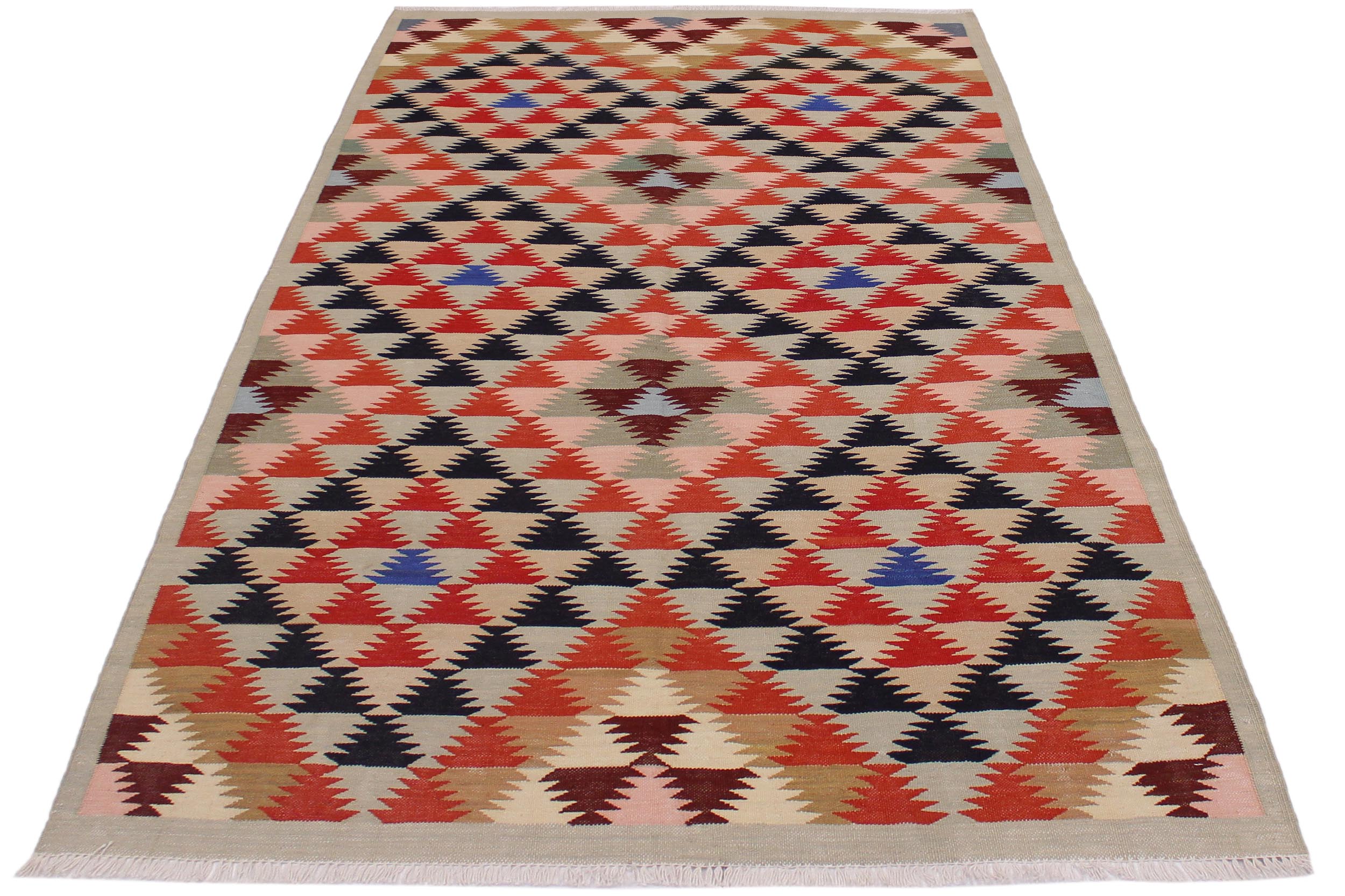 handmade Geometric Kilim Gray Black Hand-Woven RECTANGLE 100% WOOL area rug 5 x 7