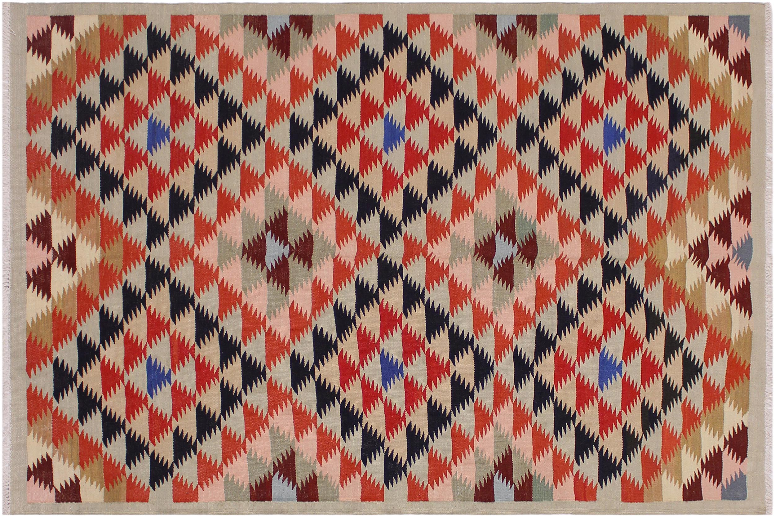 handmade Geometric Kilim Gray Black Hand-Woven RECTANGLE 100% WOOL area rug 5 x 7