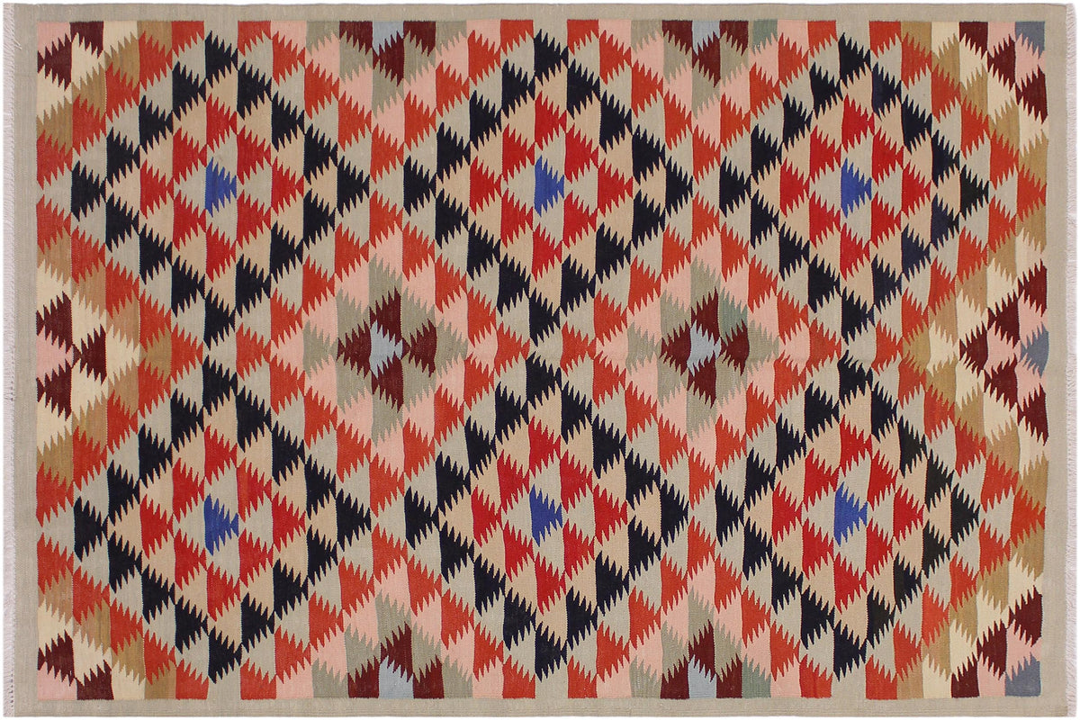 handmade Geometric Kilim Gray Black Hand-Woven RECTANGLE 100% WOOL area rug 5 x 7