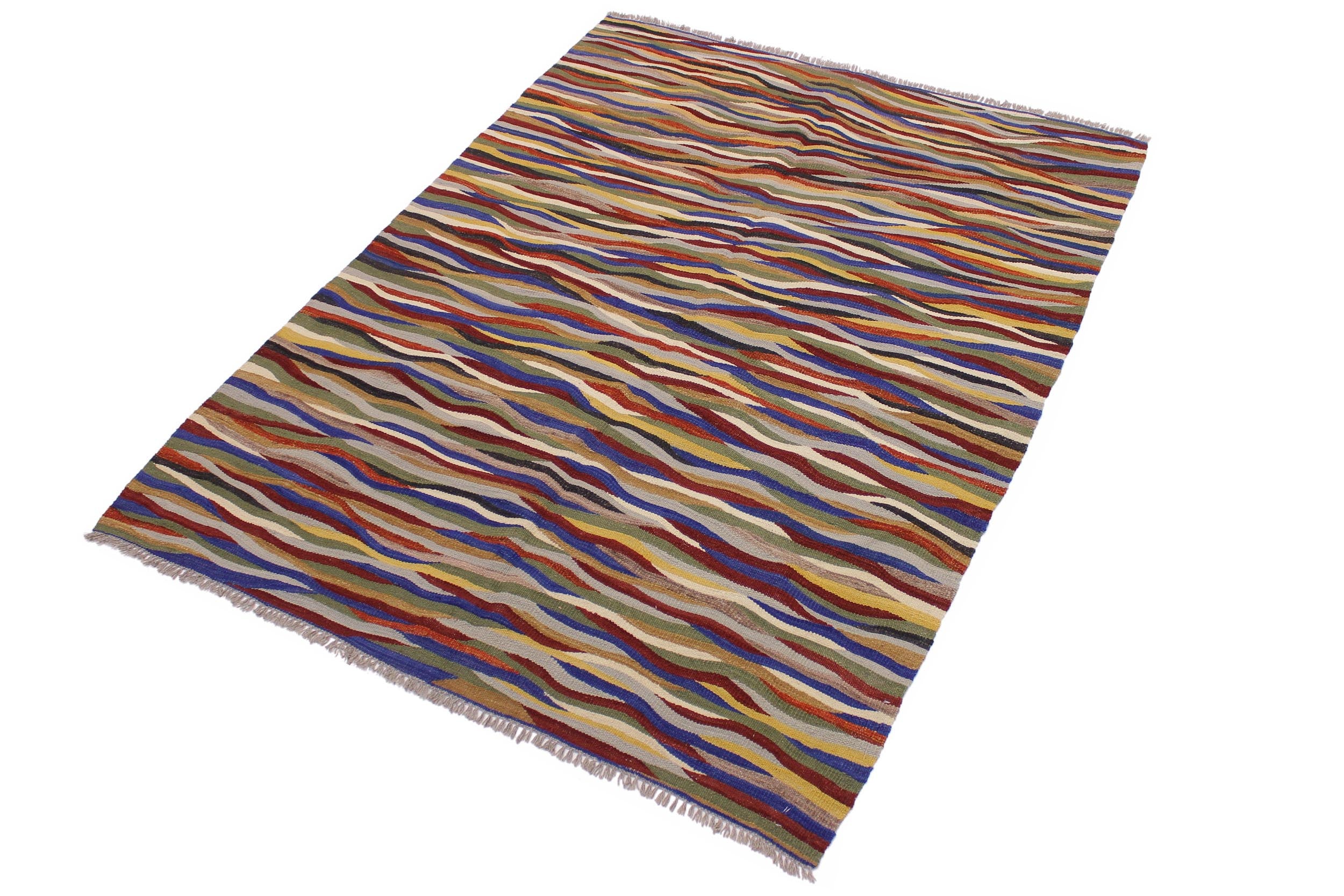 handmade Modern Kilim Red Blue Hand-Woven RECTANGLE 100% WOOL area rug 5x7