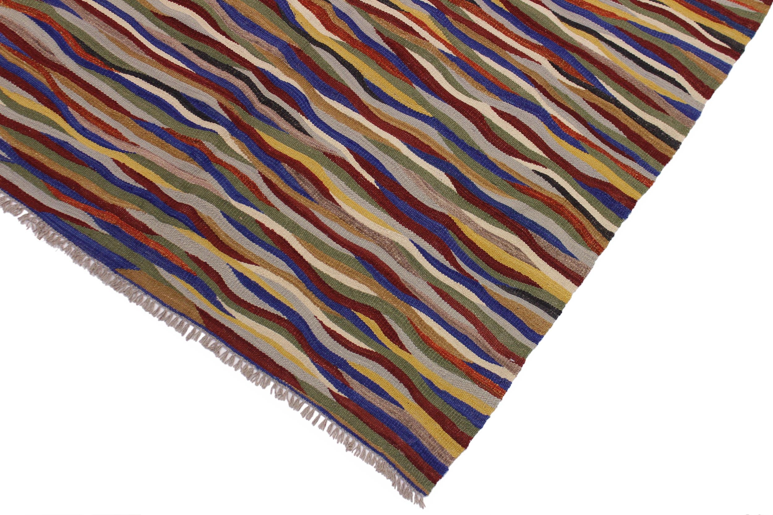 handmade Modern Kilim Red Blue Hand-Woven RECTANGLE 100% WOOL area rug 5x7
