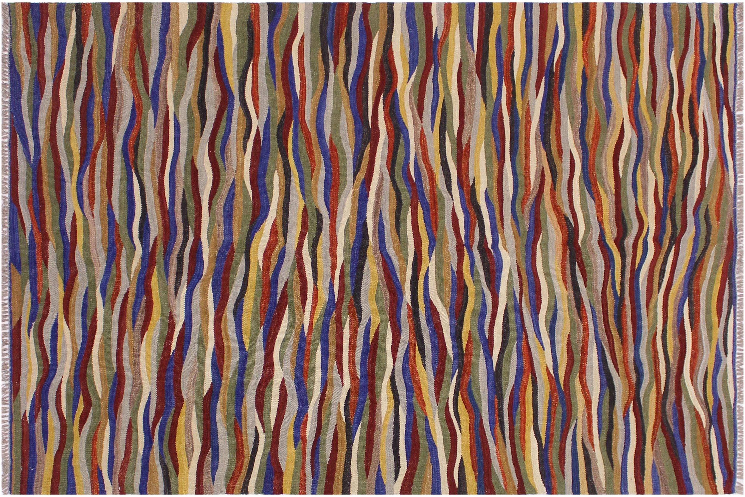 handmade Modern Kilim Red Blue Hand-Woven RECTANGLE 100% WOOL area rug 5x7