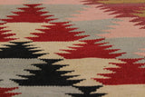 Flat Weave Kilim Antique Navaho Vintage handmade Modern Kilim Gray Pink Hand-Woven Rectangle 100% Wool Area Rug 5x6 
