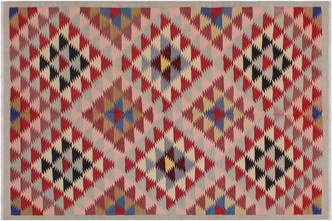 handmade Modern Kilim Gray Pink Hand-Woven RECTANGLE 100% WOOL area rug 5 x 6
