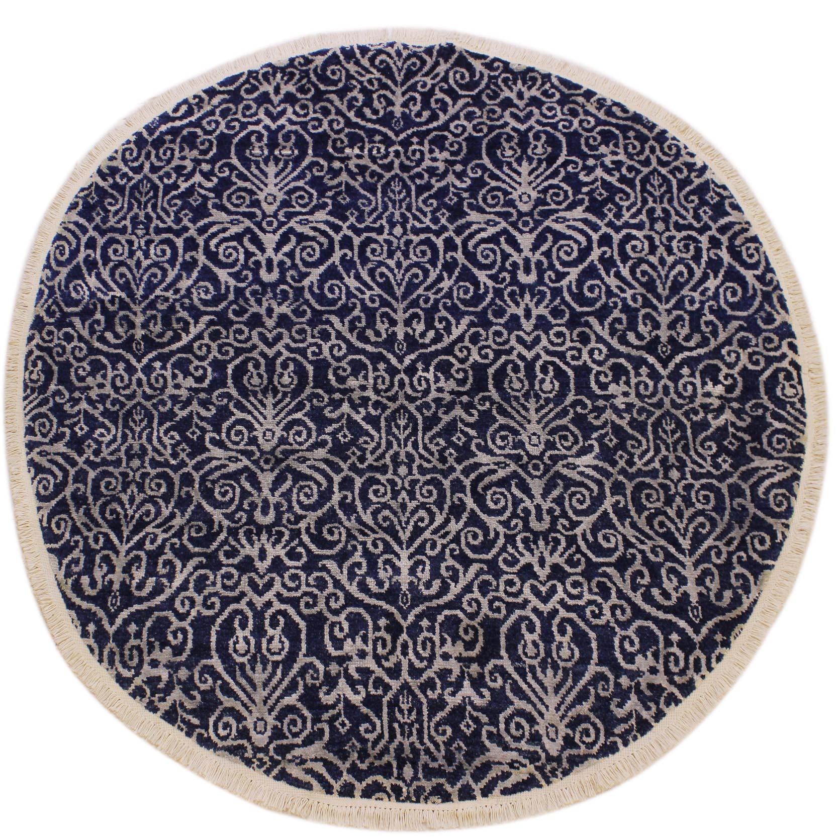 handmade Modern Round Kafkaz Blue Lt. Gray Hand Knotted ROUND WOOL&SILK area rug 6' x 6'