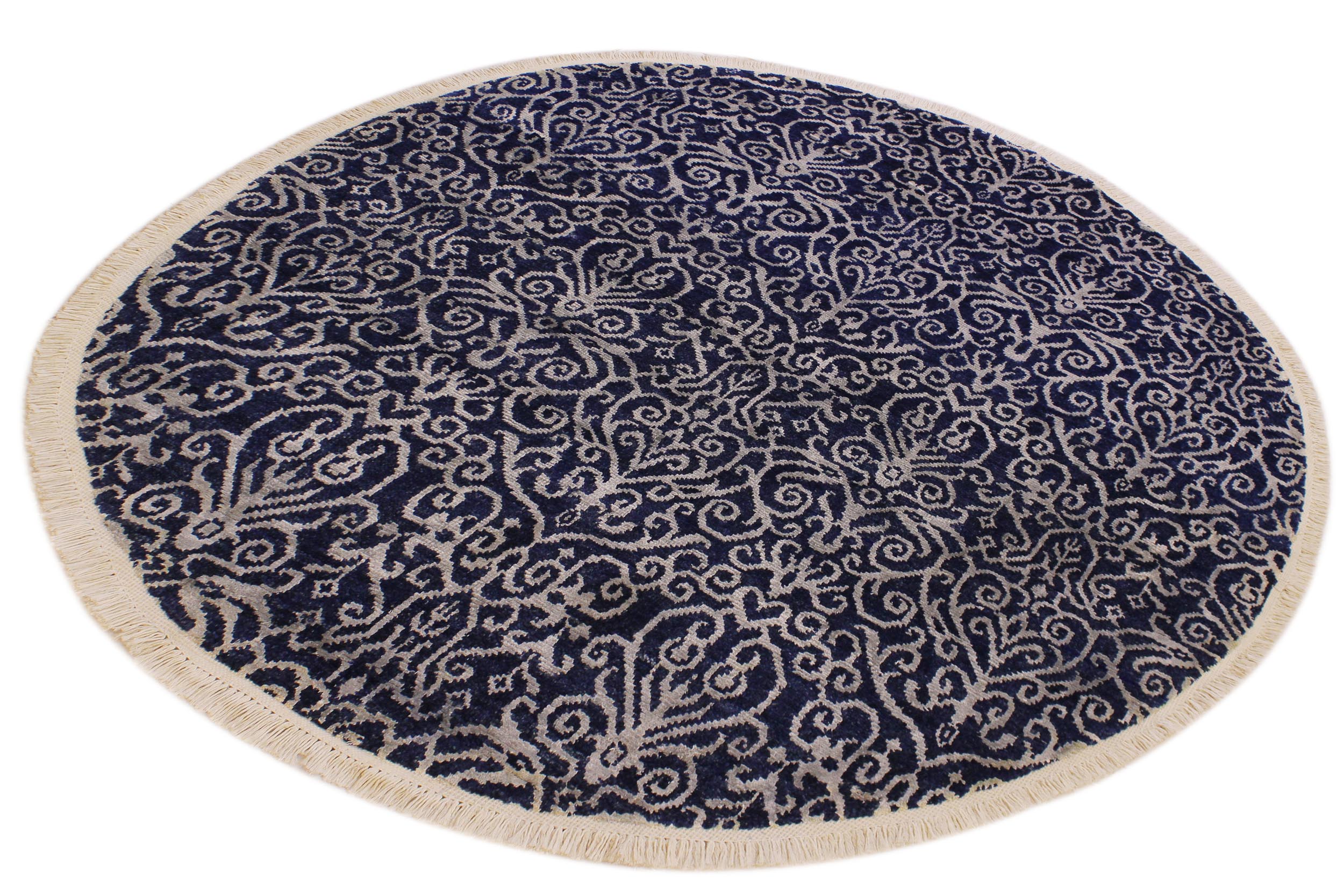 handmade Modern Round Kafkaz Blue Lt. Gray Hand Knotted ROUND WOOL&SILK area rug 6' x 6'
