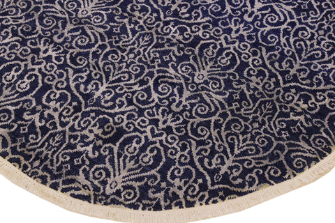 handmade Modern Round Kafkaz Blue Lt. Gray Hand Knotted ROUND WOOL&SILK area rug 6' x 6'