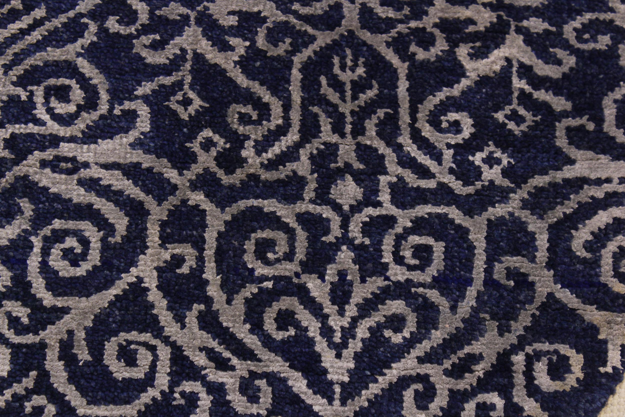 handmade Modern Round Kafkaz Blue Lt. Gray Hand Knotted ROUND WOOL&SILK area rug 6' x 6'