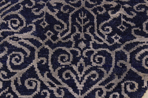 handmade Modern Round Kafkaz Blue Lt. Gray Hand Knotted ROUND WOOL&SILK area rug 6' x 6'