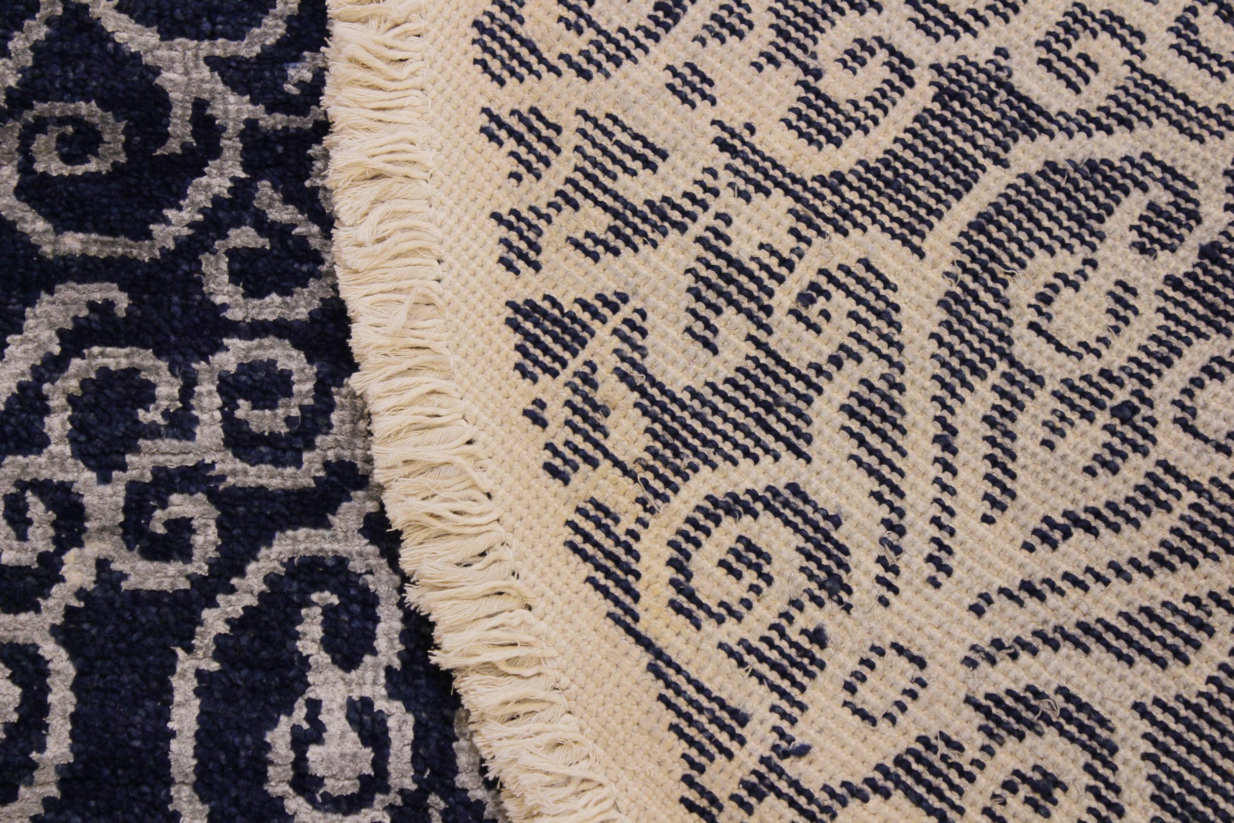 handmade Modern Round Kafkaz Blue Lt. Gray Hand Knotted ROUND WOOL&SILK area rug 6' x 6'