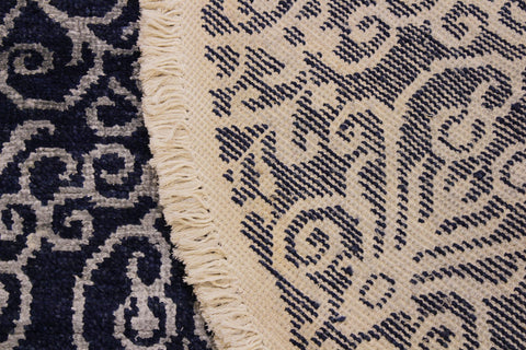 handmade Modern Round Kafkaz Blue Lt. Gray Hand Knotted ROUND WOOL&SILK area rug 6' x 6'