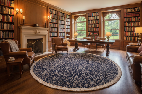 handmade Modern Round Kafkaz Blue Lt. Gray Hand Knotted ROUND WOOL&SILK area rug 6' x 6'