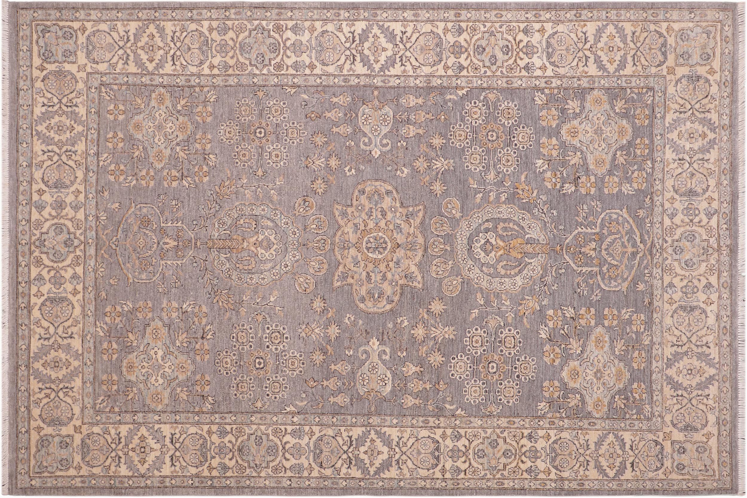 handmade Traditional Kafkaz Gray Beige Hand Knotted RECTANGLE 100% WOOL area rug 6x9