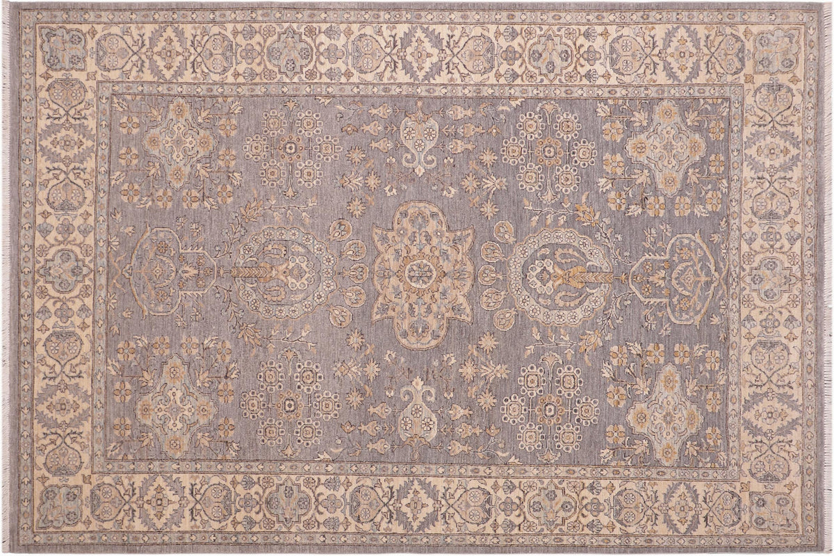 handmade Traditional Kafkaz Gray Beige Hand Knotted RECTANGLE 100% WOOL area rug 6x9