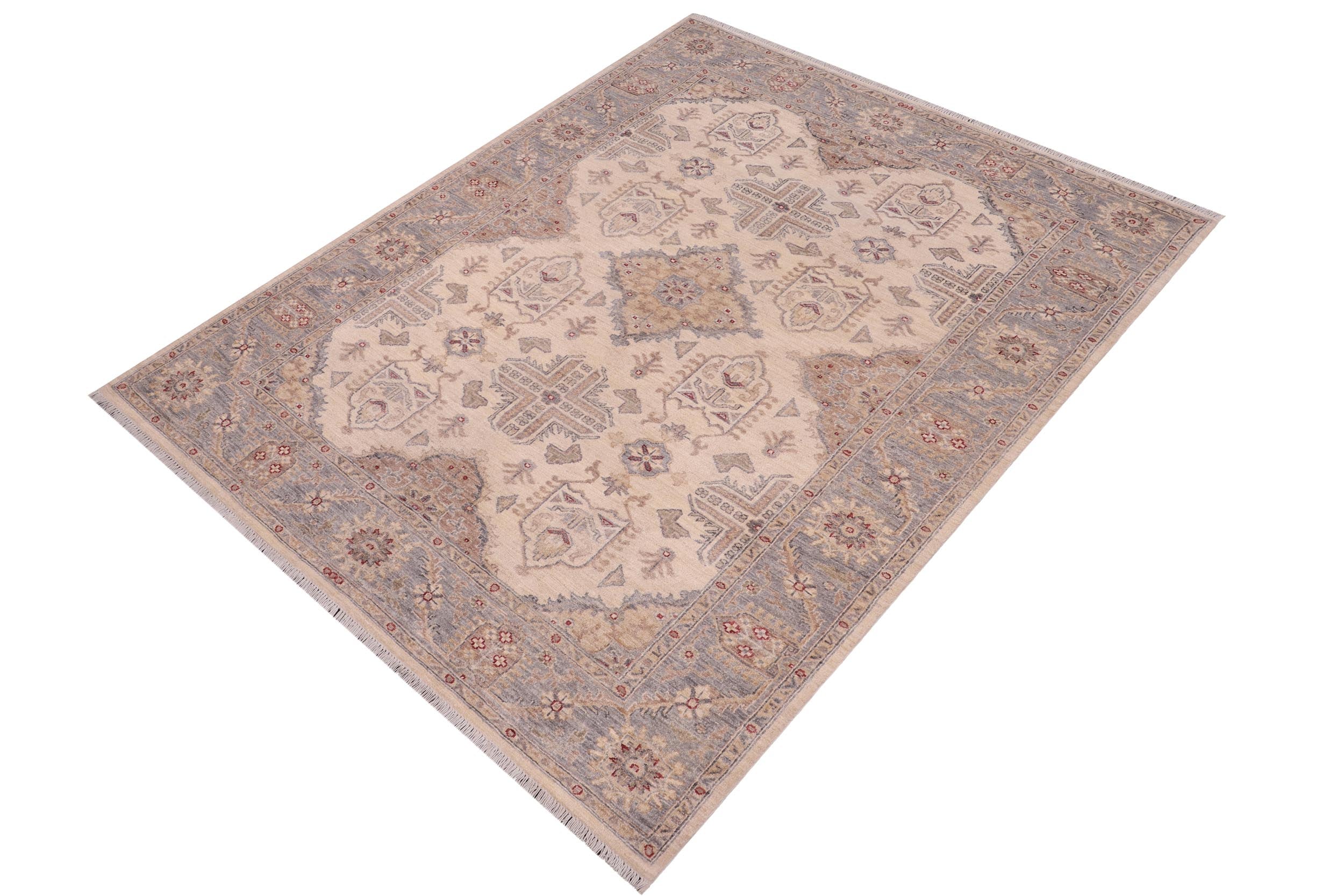handmade Traditional Kafkaz Ivory Gray Hand Knotted RECTANGLE 100% WOOL area rug 6x7
