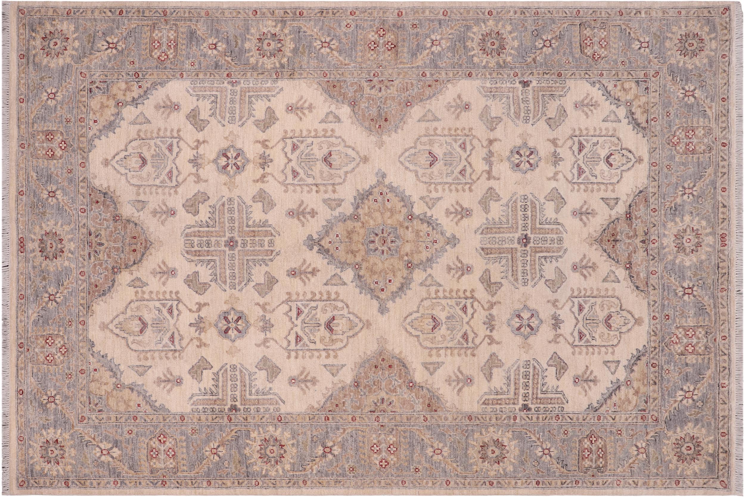 handmade Traditional Kafkaz Ivory Gray Hand Knotted RECTANGLE 100% WOOL area rug 6x7