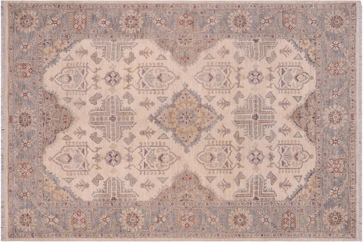 handmade Traditional Kafkaz Ivory Gray Hand Knotted RECTANGLE 100% WOOL area rug 6x7