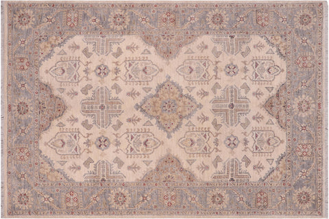 handmade Traditional Kafkaz Ivory Gray Hand Knotted RECTANGLE 100% WOOL area rug 6x7