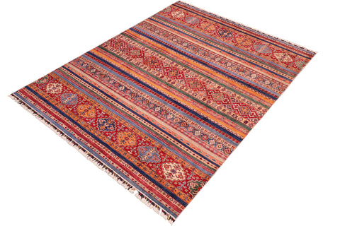 handmade Geometric Kurjean Blue Red Hand Knotted RECTANGLE 100% WOOL area rug 6x8