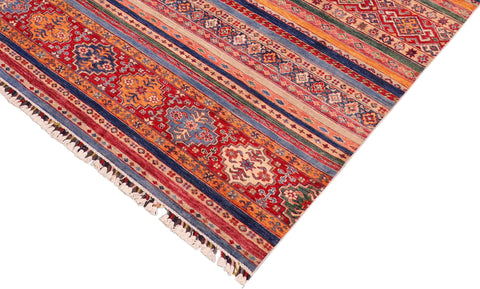 handmade Geometric Kurjean Blue Red Hand Knotted RECTANGLE 100% WOOL area rug 6x8