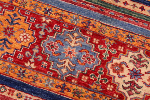 handmade Geometric Kurjean Blue Red Hand Knotted RECTANGLE 100% WOOL area rug 6x8