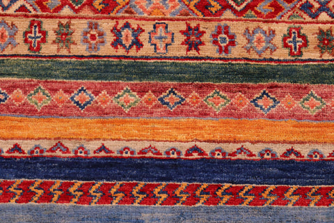 handmade Geometric Kurjean Blue Red Hand Knotted RECTANGLE 100% WOOL area rug 6x8