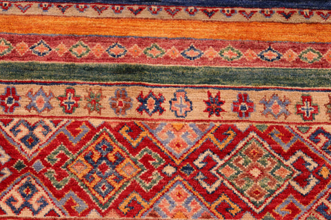handmade Geometric Kurjean Blue Red Hand Knotted RECTANGLE 100% WOOL area rug 6x8