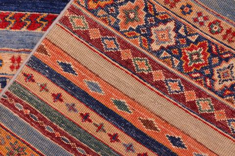 handmade Geometric Kurjean Blue Red Hand Knotted RECTANGLE 100% WOOL area rug 6x8