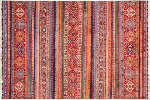handmade Geometric Kurjean Blue Red Hand Knotted RECTANGLE 100% WOOL area rug 6x8
