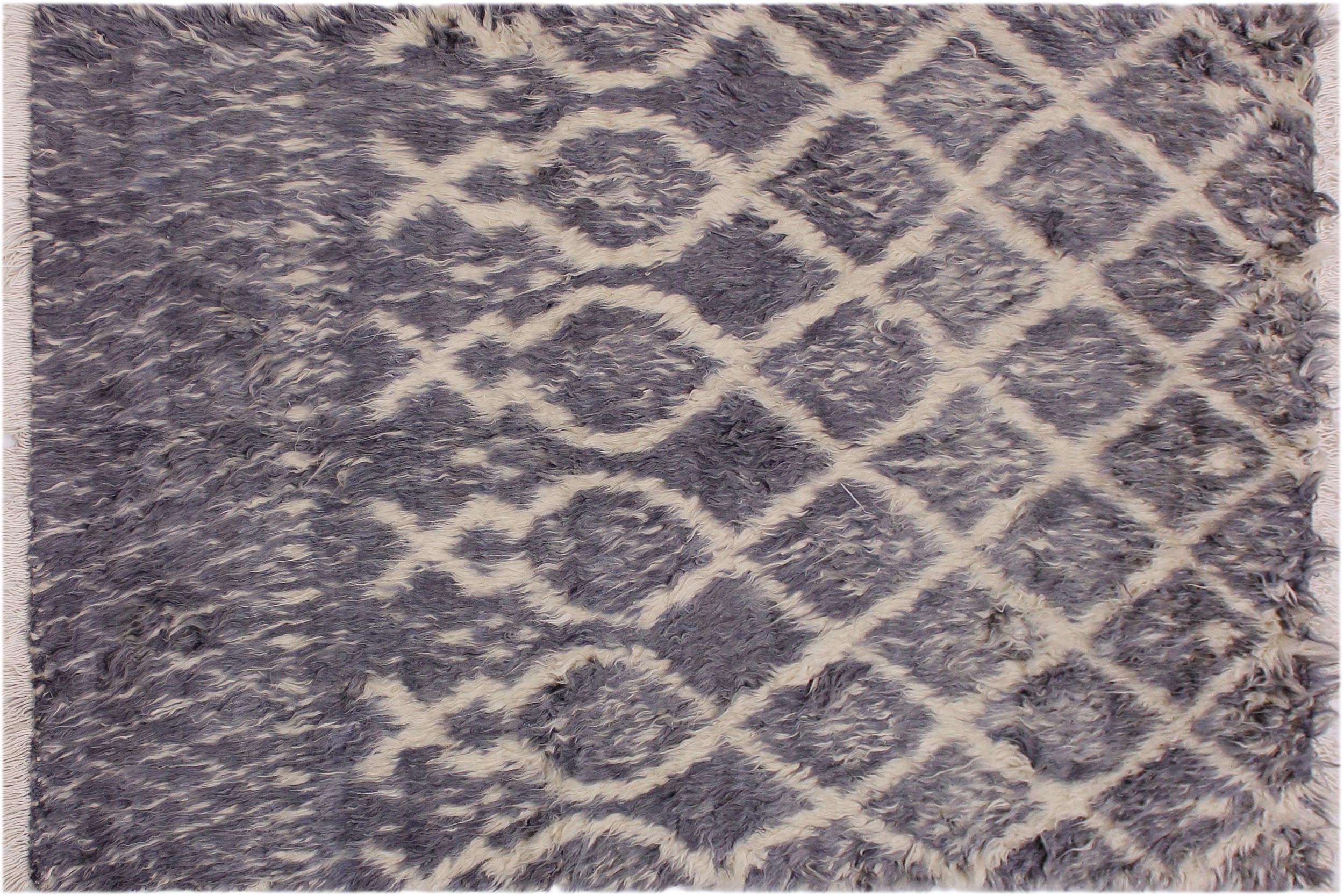 handmade Geometric Moroccan Gray Ivory Hand Knotted RECTANGLE 100% WOOL area rug 5' x 7'