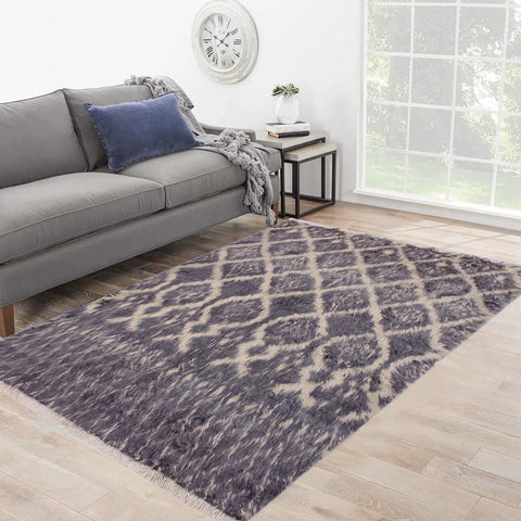 handmade Geometric Moroccan Gray Ivory Hand Knotted RECTANGLE 100% WOOL area rug 5' x 7'