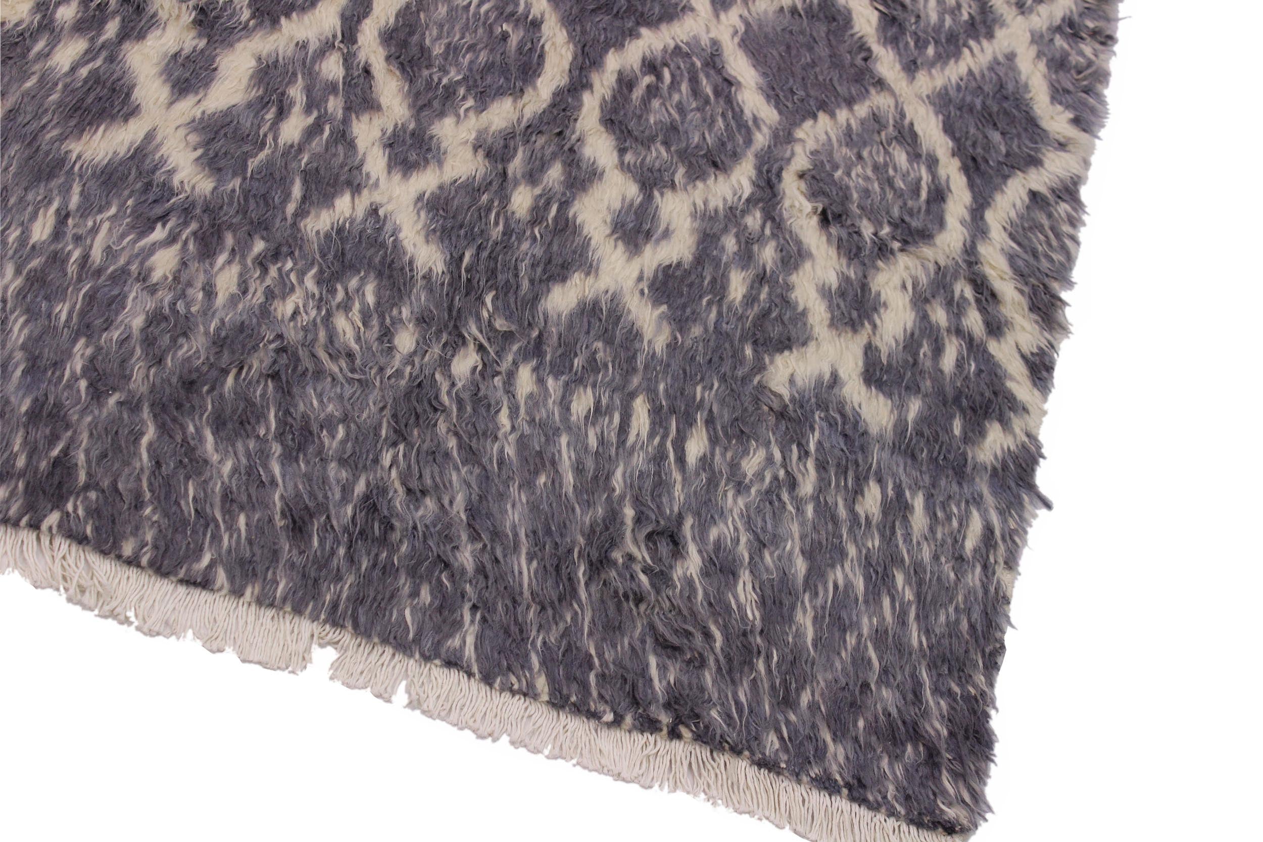 handmade Geometric Moroccan Gray Ivory Hand Knotted RECTANGLE 100% WOOL area rug 5' x 7'