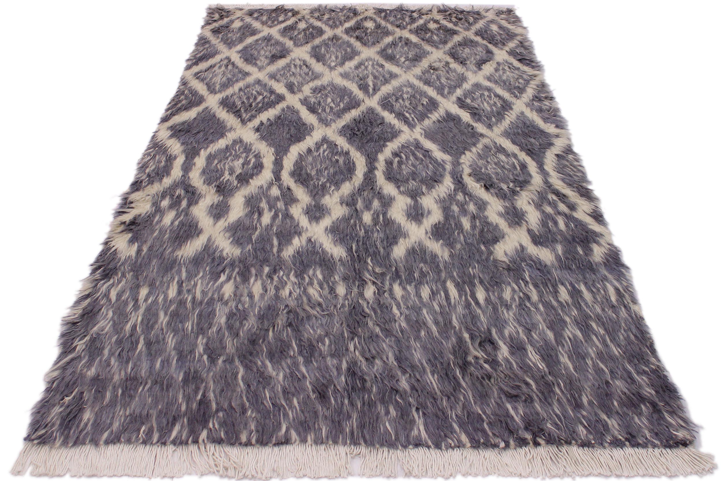 handmade Geometric Moroccan Gray Ivory Hand Knotted RECTANGLE 100% WOOL area rug 5' x 7'