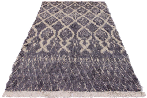 handmade Geometric Moroccan Gray Ivory Hand Knotted RECTANGLE 100% WOOL area rug 5' x 7'