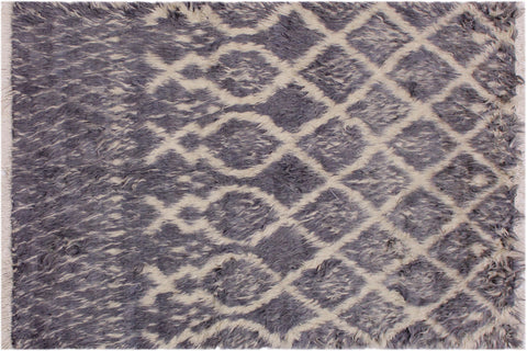 handmade Geometric Moroccan Gray Ivory Hand Knotted RECTANGLE 100% WOOL area rug 5' x 7'