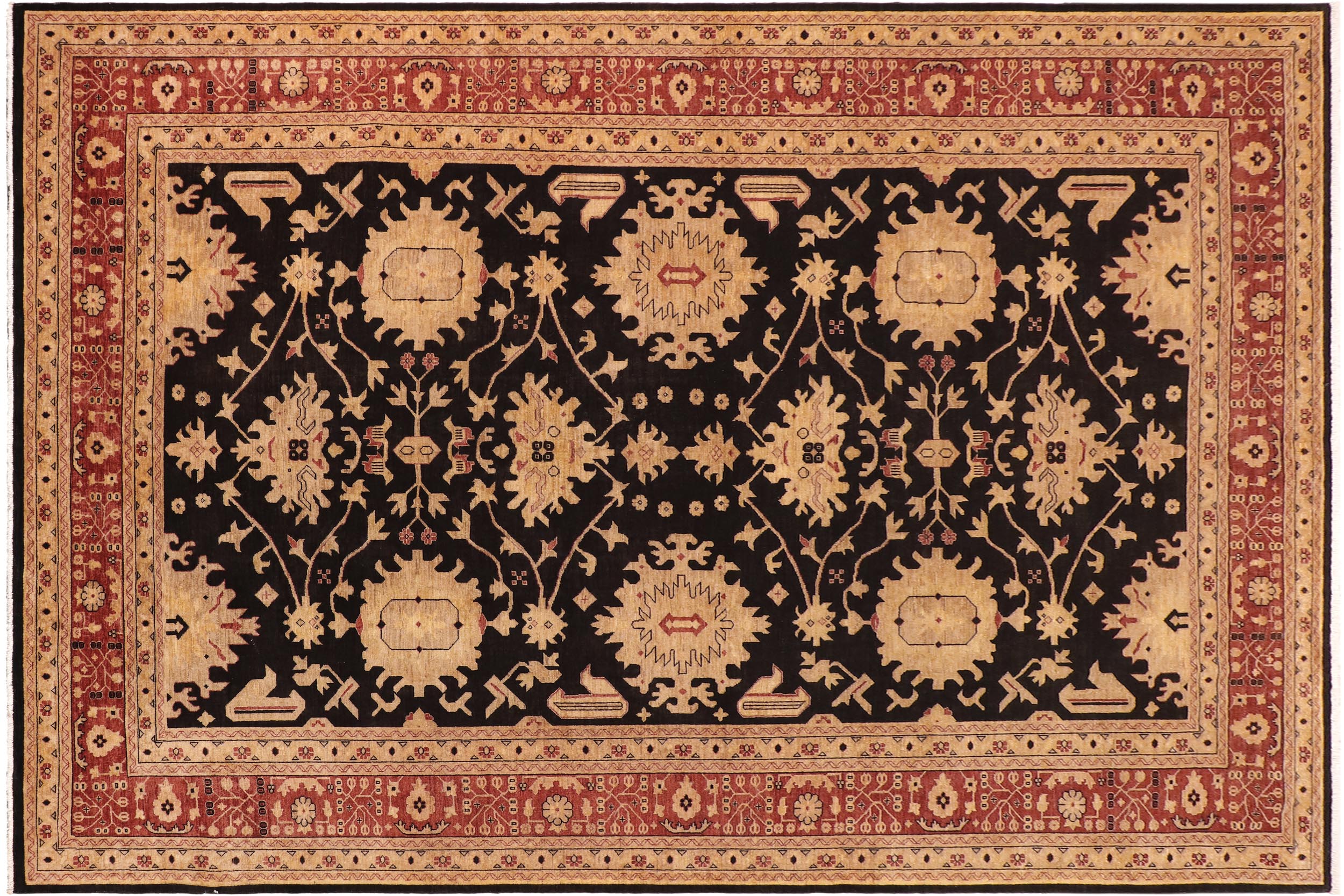 handmade Transitional Kafkaz Black Red Hand Knotted RECTANGLE 100% WOOL area rug 10' x 14'